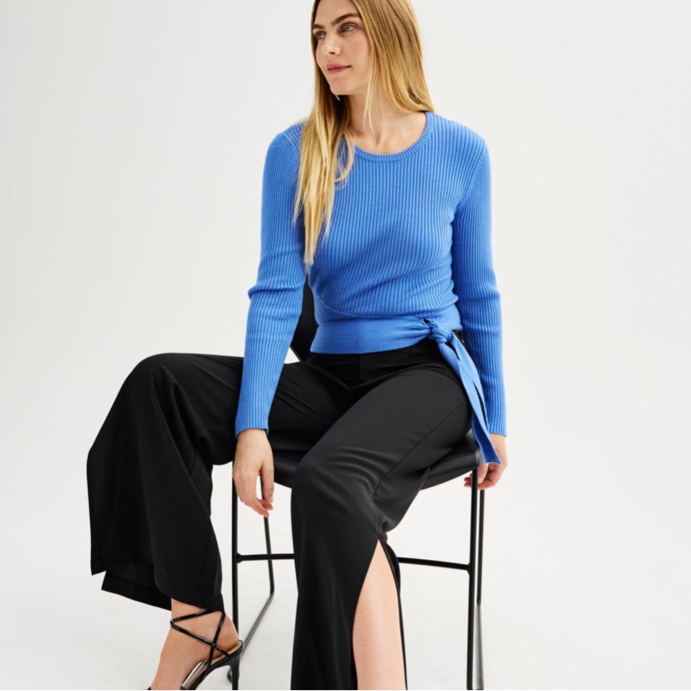 Blue Ribbed Knit Fabric sweater 3X